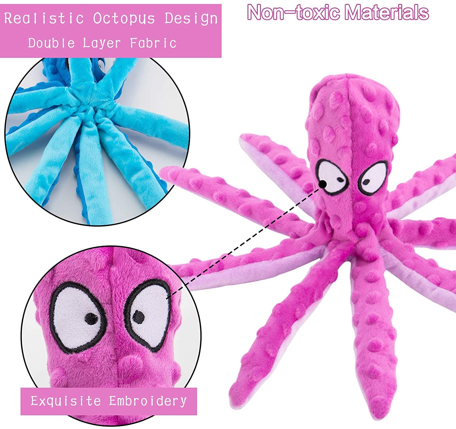 Quietschspielzeug Für Hunde – 2-teiliges Set Mit Oktopus & Krokodil, Robust & Knisternd