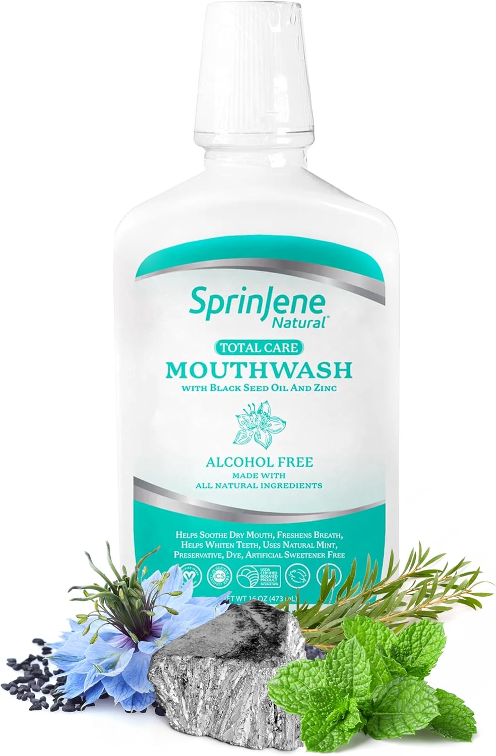 SprinJene Natural Sensitivity & Gum, Fluoride Toothpaste for Sensitive Teeth (1 Pack) + Fluoride Free & Alcohol Free Mouthwash image 5