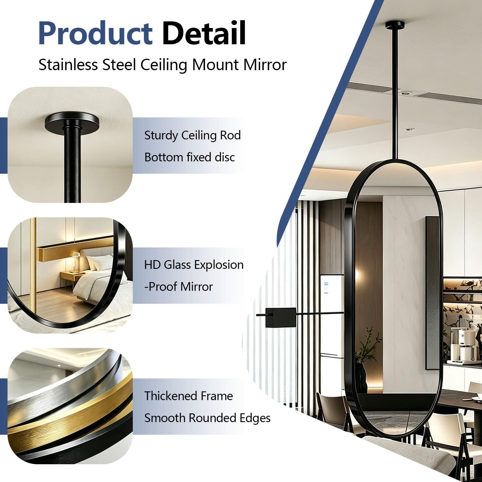 Specchio da bagno cromato ovale, specchio decorativo appeso al soffitto