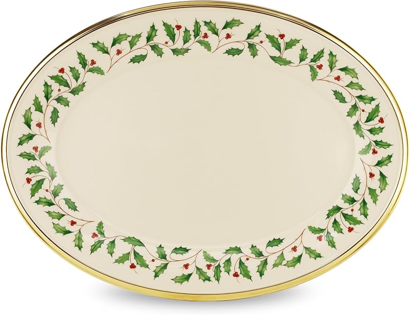 Plato para servir navideño de porcelana ovalado de 13 pulgadas Lenox Holiday | apto para lavavajillas | Fuente para servir de 13x10 pulgadas | plato grande, alojamiento de invierno entretenida decoración de la cocina de acción de gracias, regalo para las mujeres