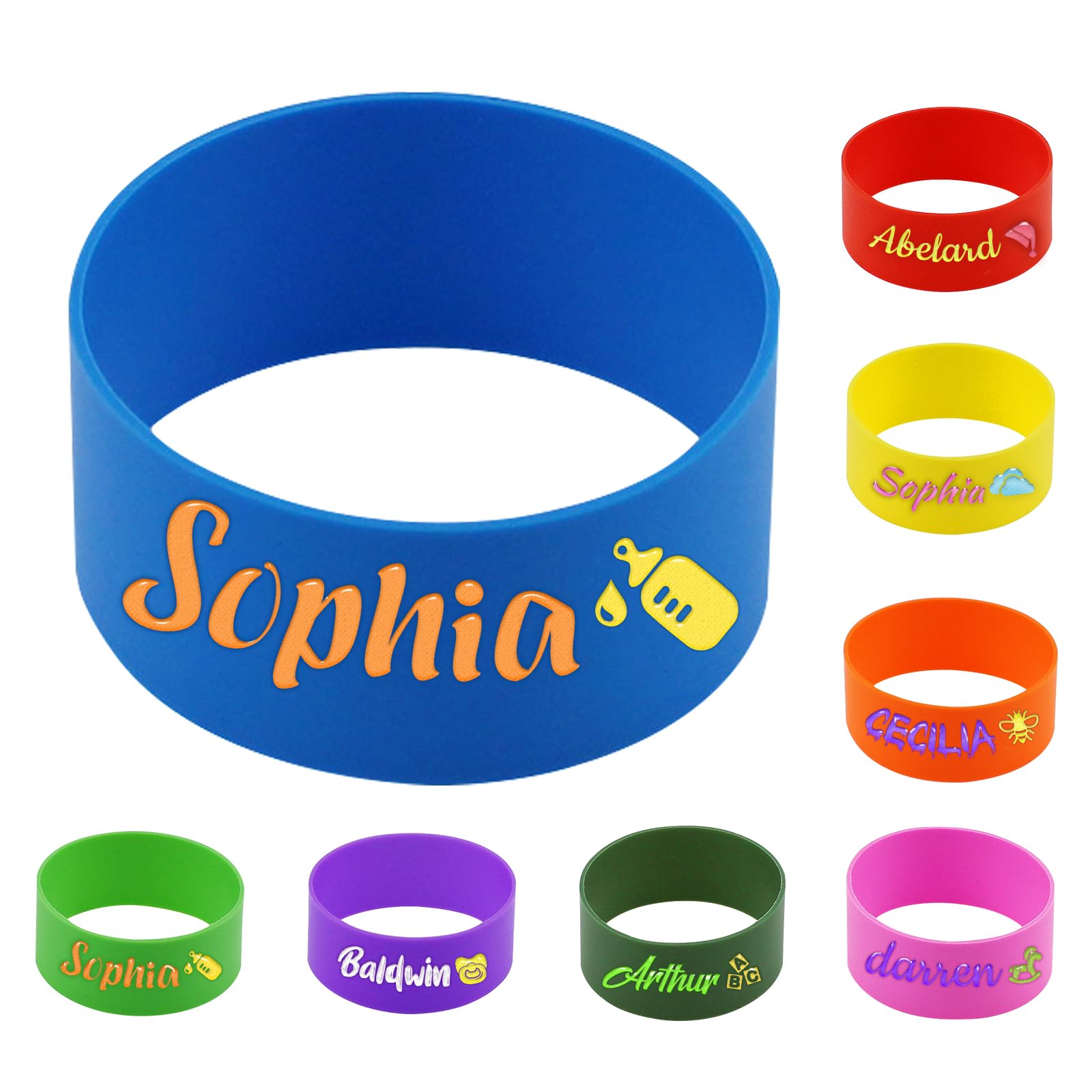 1 Pcs Personalised Water Bottle Labels Waterproof Bottle Name Bands Non-Slip Silicone Daycare Essentials Cute Sippy Cup Strap for Kindergarten School ā image 1