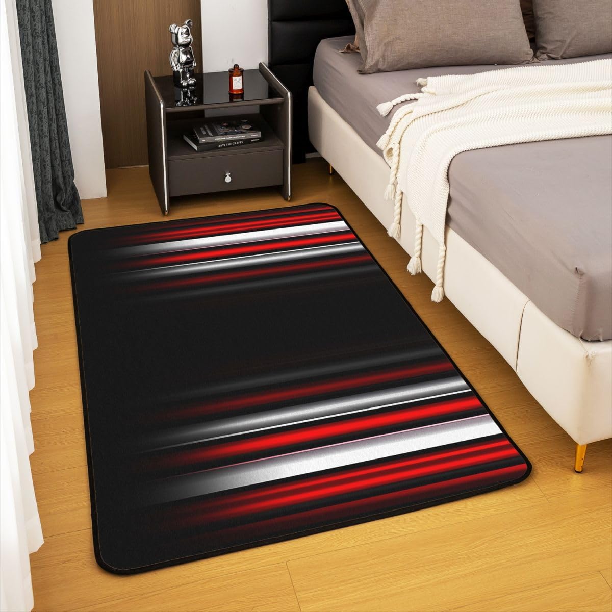 jejeloiu Geometric Strip Lines Area Rug 5x7 Inch for Girls Boys Kids Decorative Rug Setative Modern Rugs for Living Room Bedroom Abstract Gradient Style Red Black White Indoor Floor Mat
