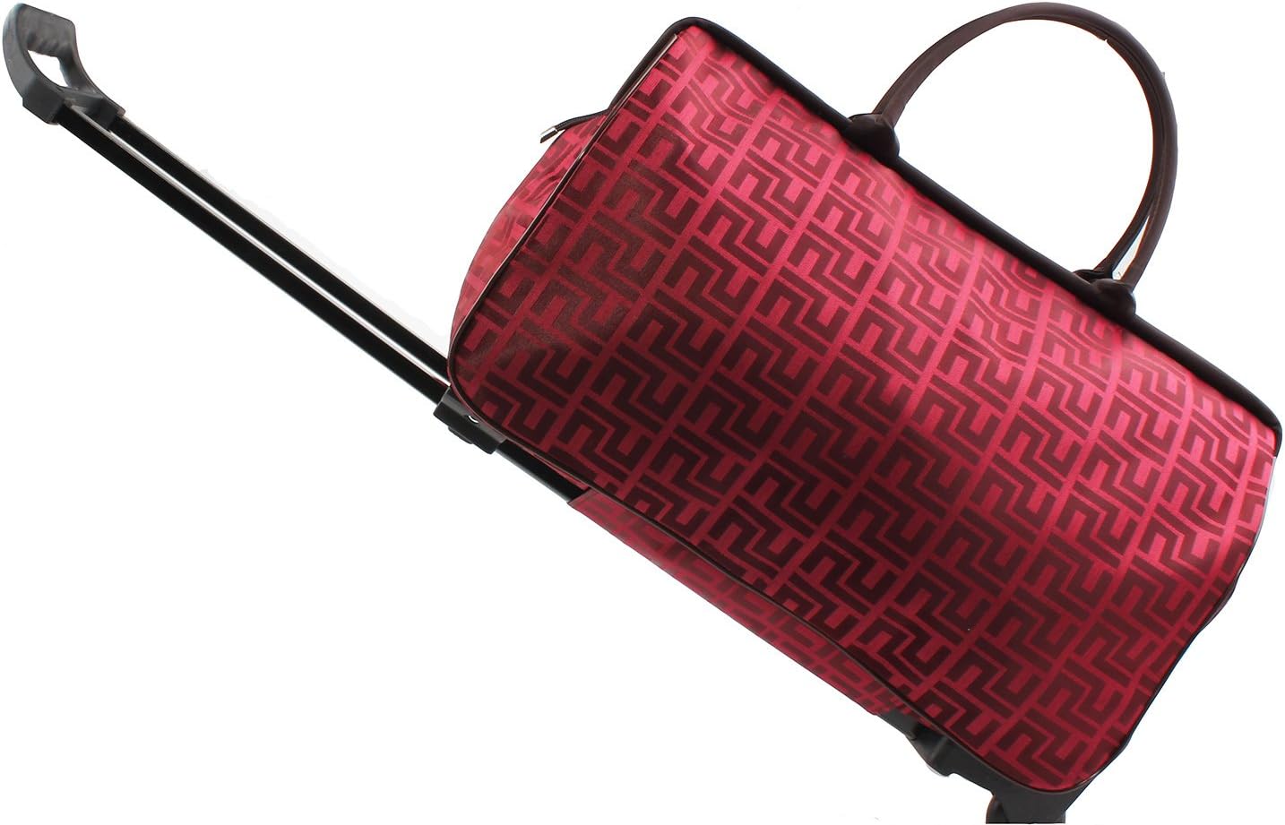 SENLI 20inch Luggage Rolling Duffle trolley travel bag tote Carry-On with red grid printed for Women Short Term Trips Weekend Excursion