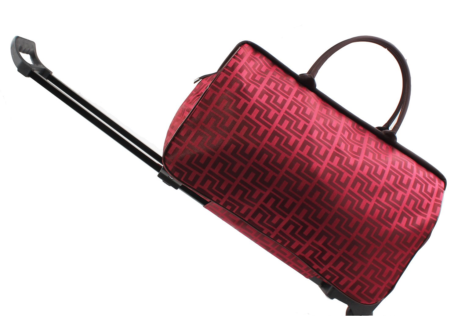 SENLI 20inch Luggage Rolling Duffle trolley travel bag tote Carry-On with red grid printed for Women Short Term Trips Weekend Excursion