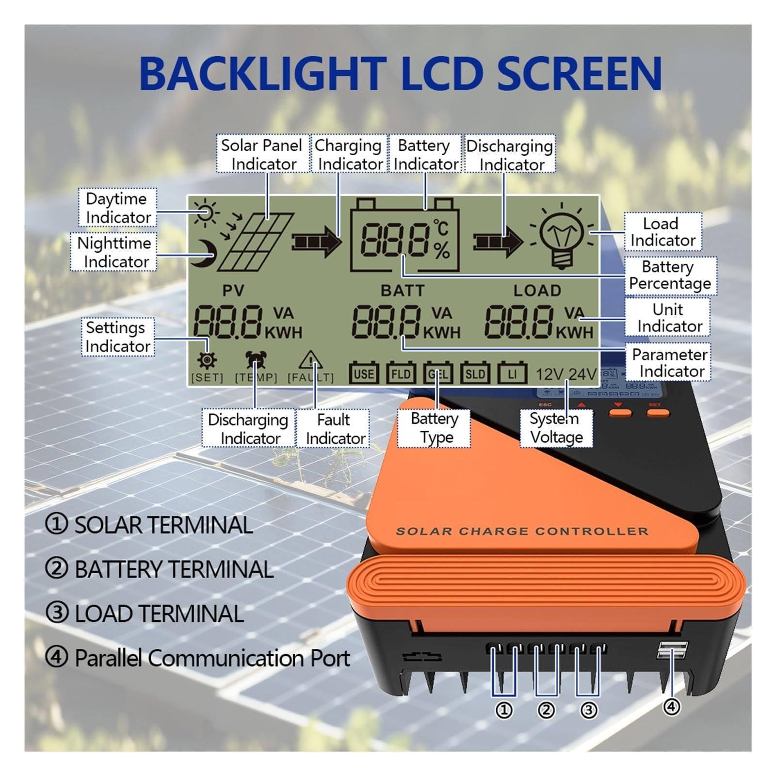 Controlador de Carga Solar MPPT de 60 A, 12 V/24 V for regulador de Voltaje de batería