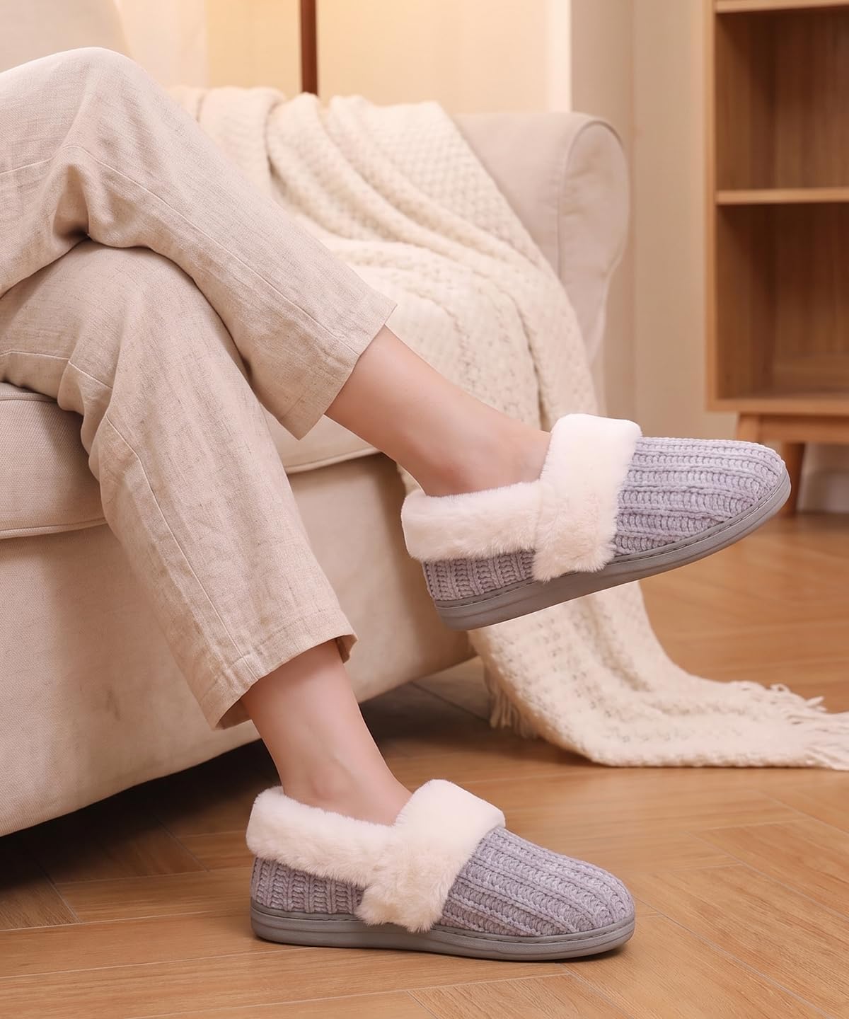  Fuzzy Memory Foam Slippers for Women Closed Back Knit House Shoes thumbnail