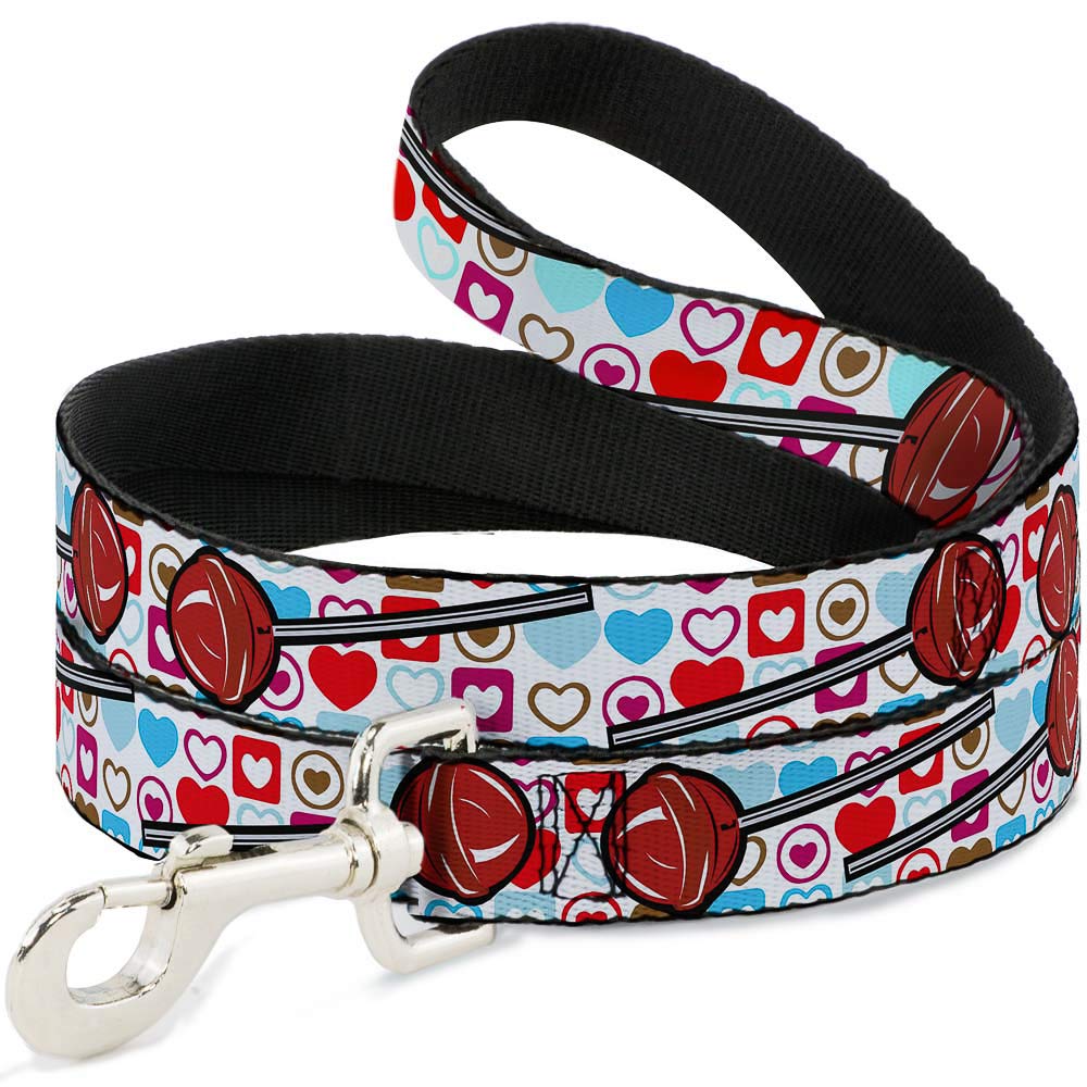 Laisse pour chien blanc avec boucle et motifs de cœurs colorés
