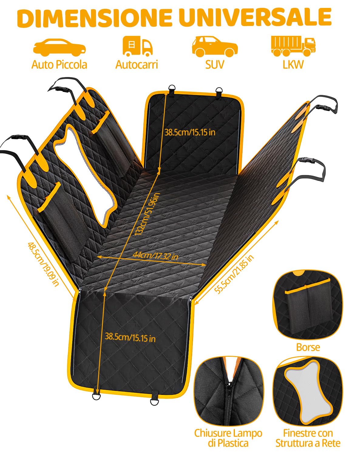 DZKKIUR 4-in-1 Coprisedile Auto per Cani posteriore Coprisedili Auto Cani Posteriori Copertura Sedili Impermeabile, Antigraffio e Antiscivolo, Adatto a Molti Modelli di Auto (153x213cm)