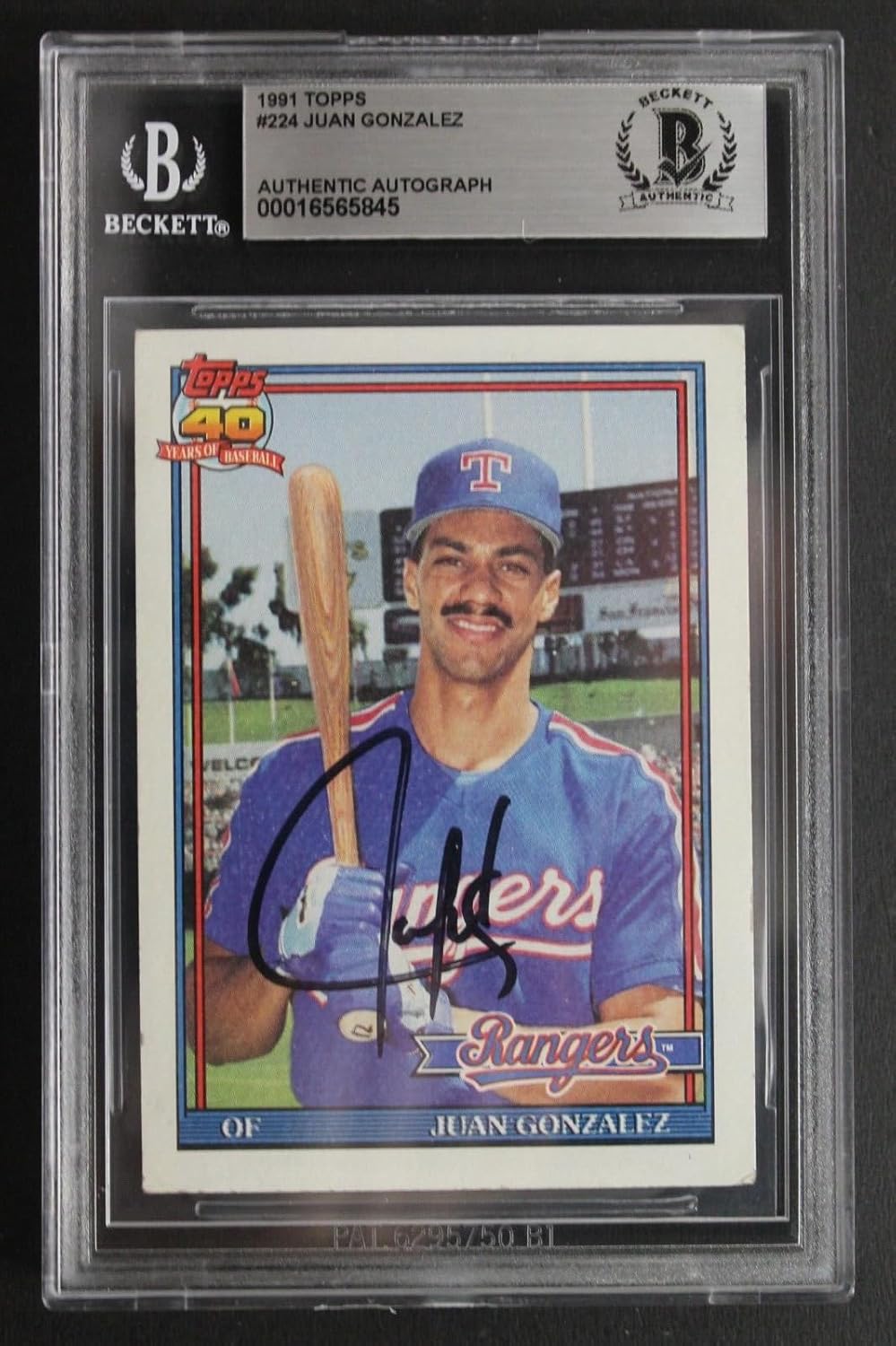 Juan Gonzalez Texas Rangers Autographed 1991 Topps #224 Signed Baseball Card BAS