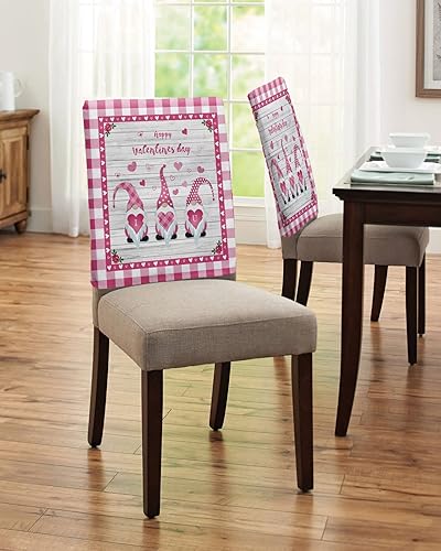 Miniatura 4 de Happy Valentine's Day Pink Gnome with Love Chair Covers - 8 Pcs Dining Room Chair Back Covers, Retro Woode Backdrop Chair Slipcovers Removable Chair
