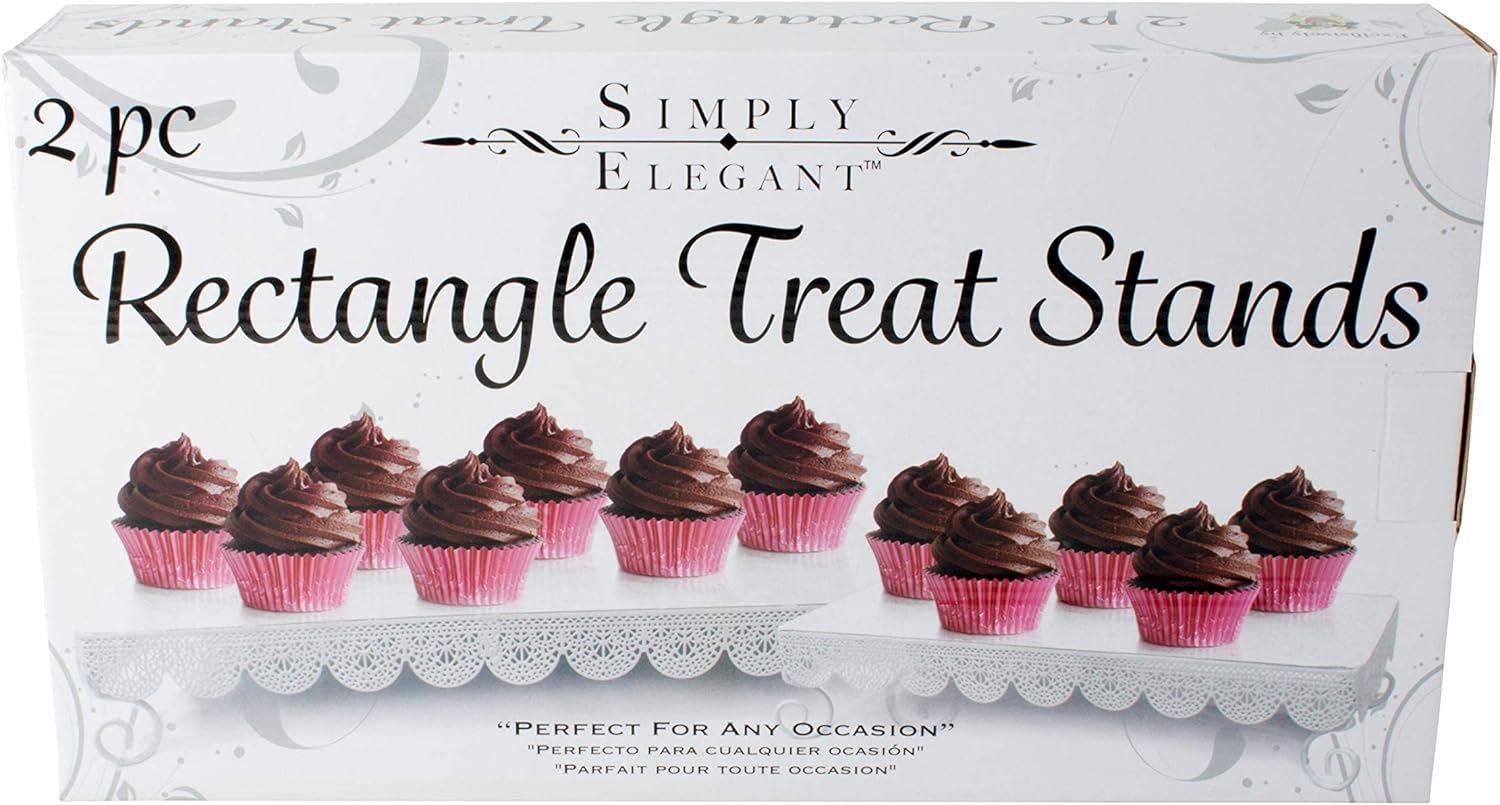 Up To 40% OFF Dulcet Delights Metal Rectangle Eyelet Cake Stands with Lattice Borders – Cake stands for Birthdays, Weddings, Parties and Events - 14 ½L x 6 ½”W x 3 ¼”H and 17 ½L x 9 ½”W x 3 ¼”H – Set of 2 – White