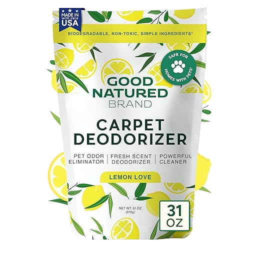 Good Natured Brand | Carpet Deodorizer & Freshener Powder | 31 oz Pet Odor Eliminator for Strong Odor & Pet Urine | Fresh Natural Lemon Scent | Safe for Homes with Pets