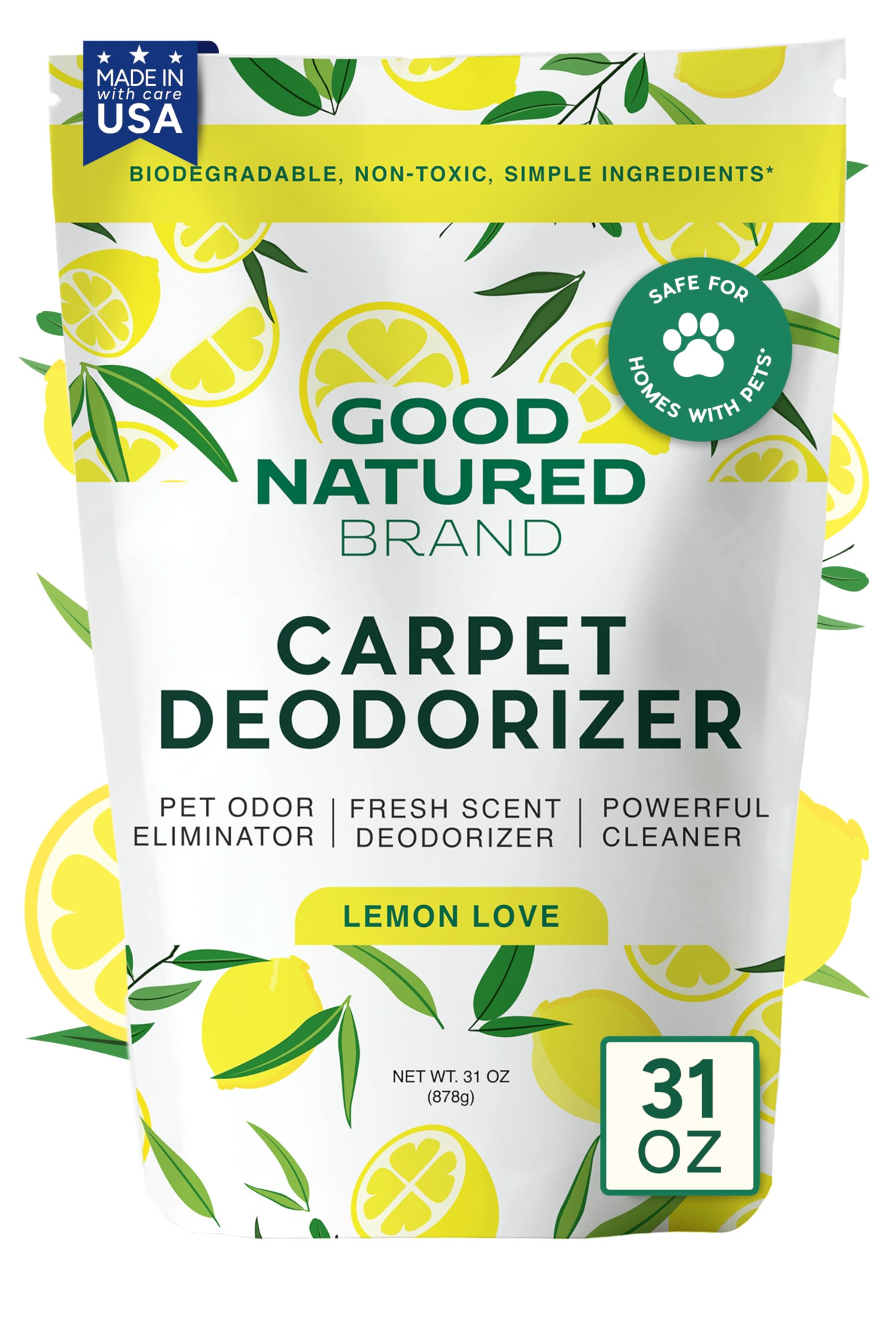 Good Natured Brand | Carpet Freshener & Deodorizer Powder | 31 oz Pet Odor Eliminator | Lemon & Eucalyptus Scent | Safe for Homes with Pets