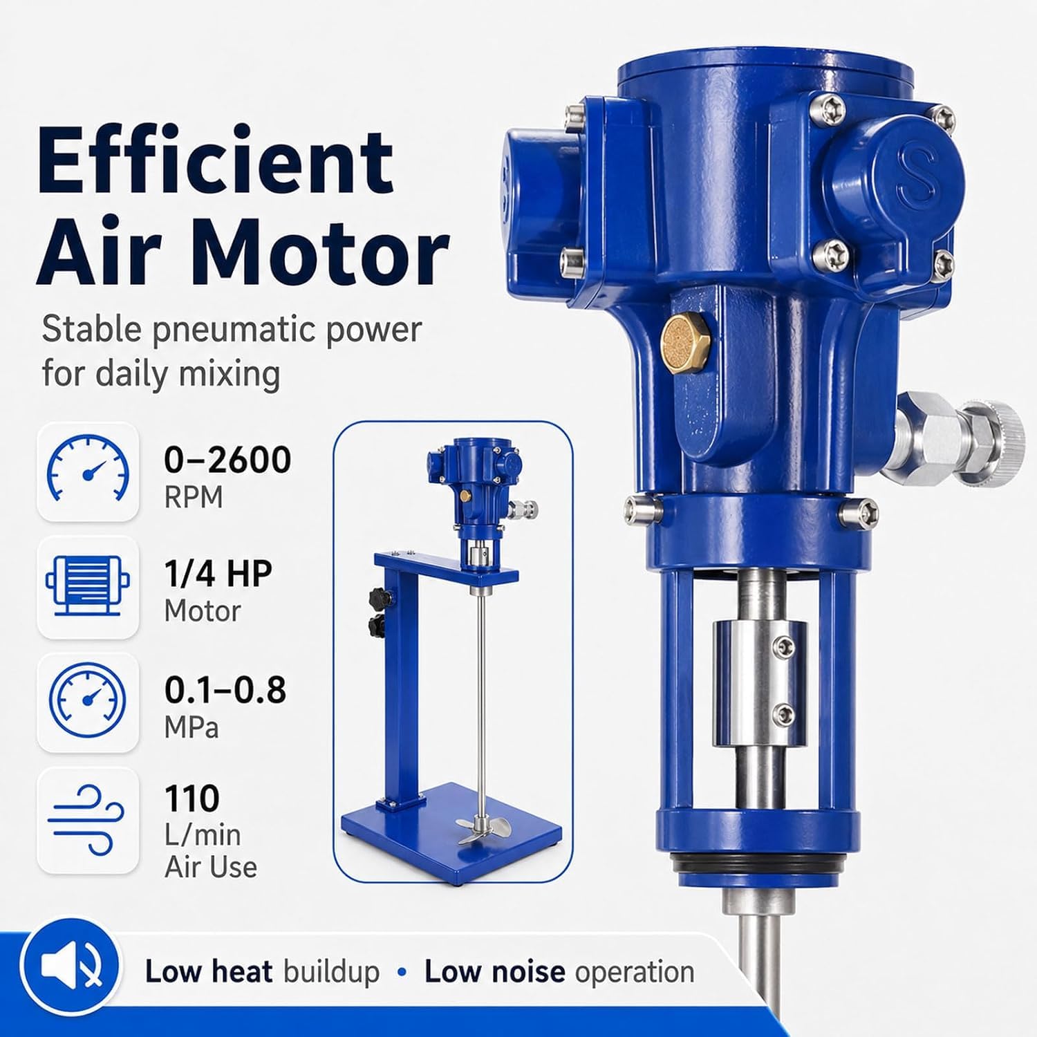 Mezcladora De Pintura Neumática De 1/4 HP, Mezcladora Neumática De Elevación Manual, Agitador De Velocidad Ajustable De 0 A 2600 RPM, con Cubetas De 5 L A 20 L Y De 5 L A 30 L 30L