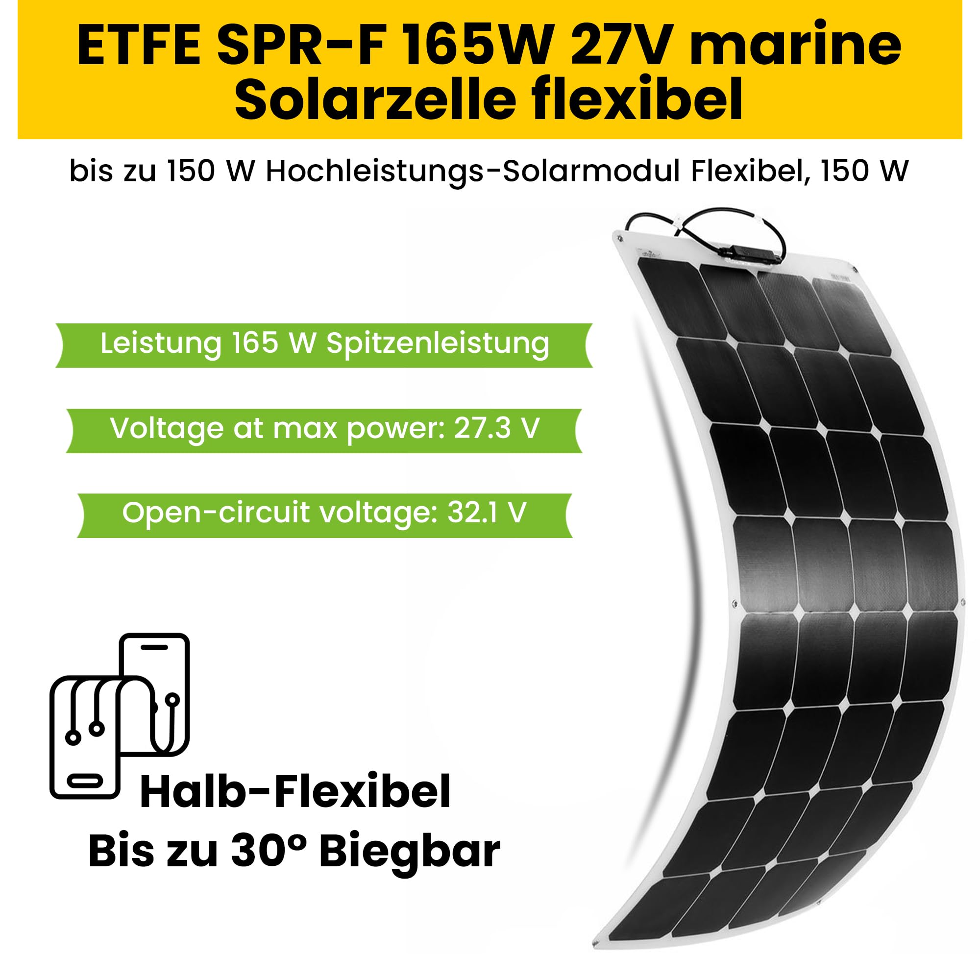 Offgridtec ETFE 160W 12V Semiflexibles Solarmodul BackContact Hochleistungszellen