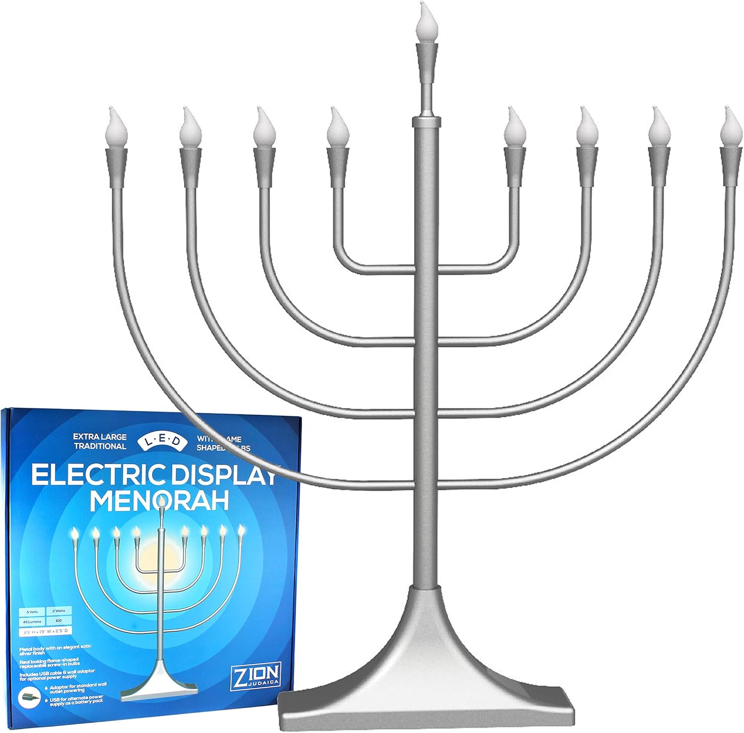 Extra Large Display Electric Menorah Satin Silver 23" Tall
