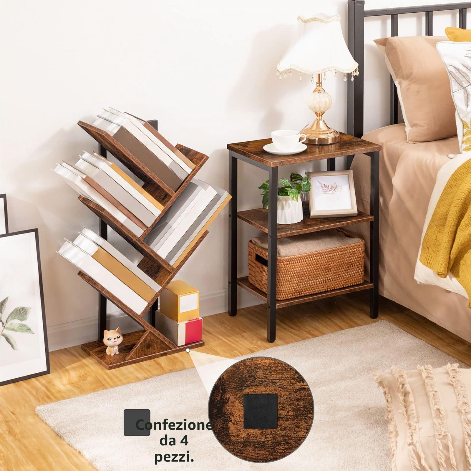 HOOBRO Libreria, Scaffale a 4 Ripiani, Portaoggetti, Multifunzione, Struttura Resistente e Durevole, per Soggiorno, Studio, Ufficio, Montaggio Facile EBF04SJ01G1