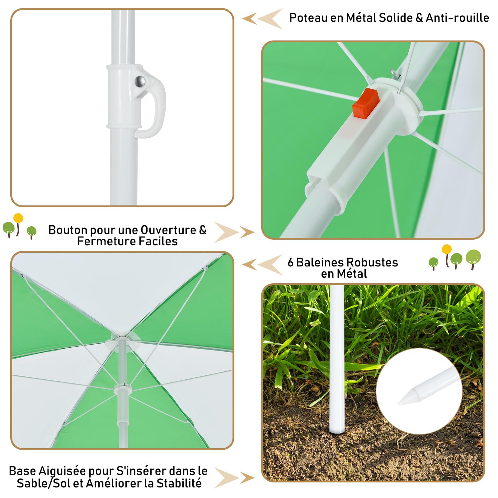 DREAMADE 3 en 1 Table de Pique-Nique Enfants 3-7Ans avec Parasol,Table de Camping et Bancs Pliable&Amovible,Plateau Détachable pour Jardin,Terrasse,Cadeau pour Garçons et Filles (Blanc+Vert)
