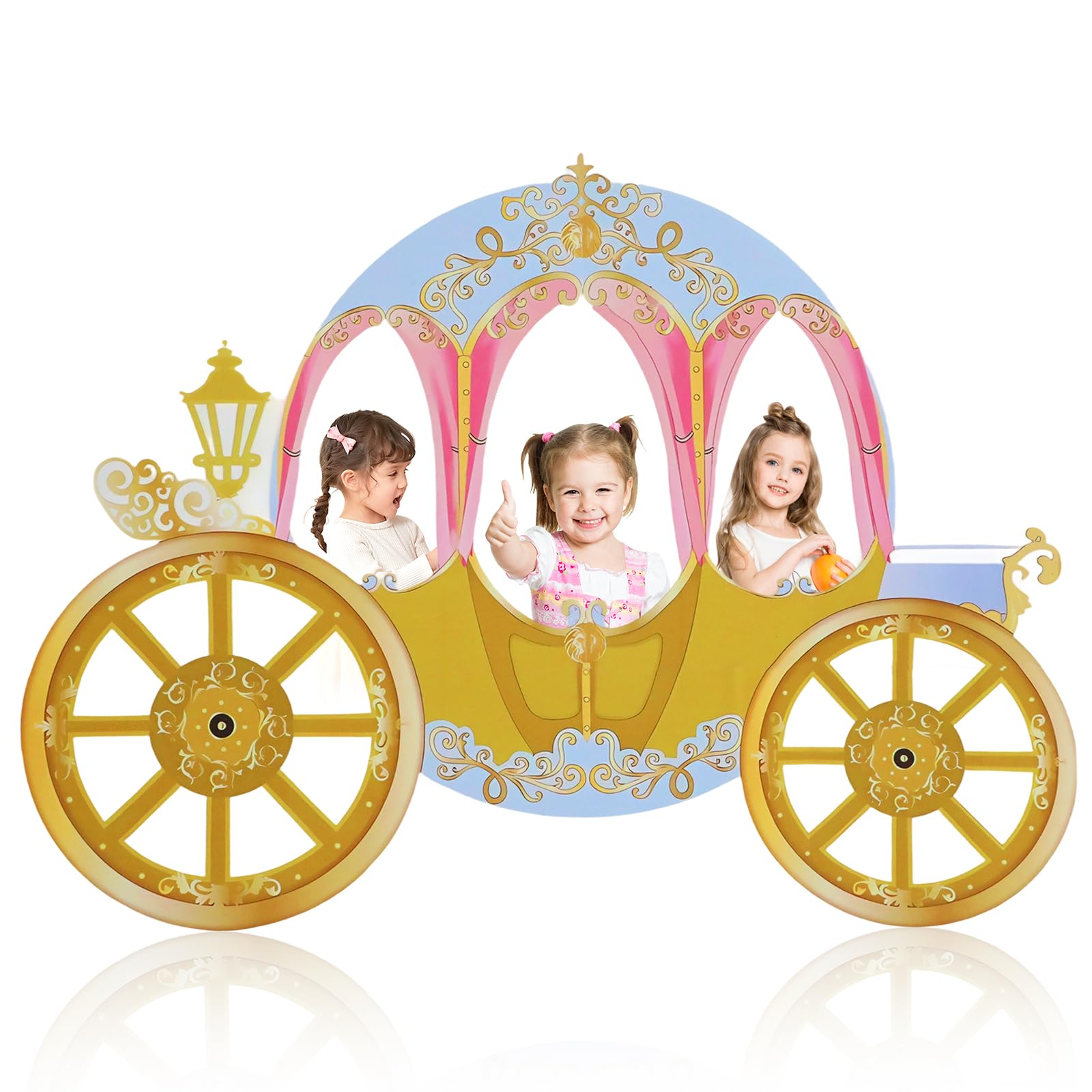 Photo 1 of 47" Carriage Cardboard Princess Castle Photo Booth Props Life Size Cardboard Cutout Standup Castle Photography Background for Princess Birthday Party Decoration (Pink Carriage)