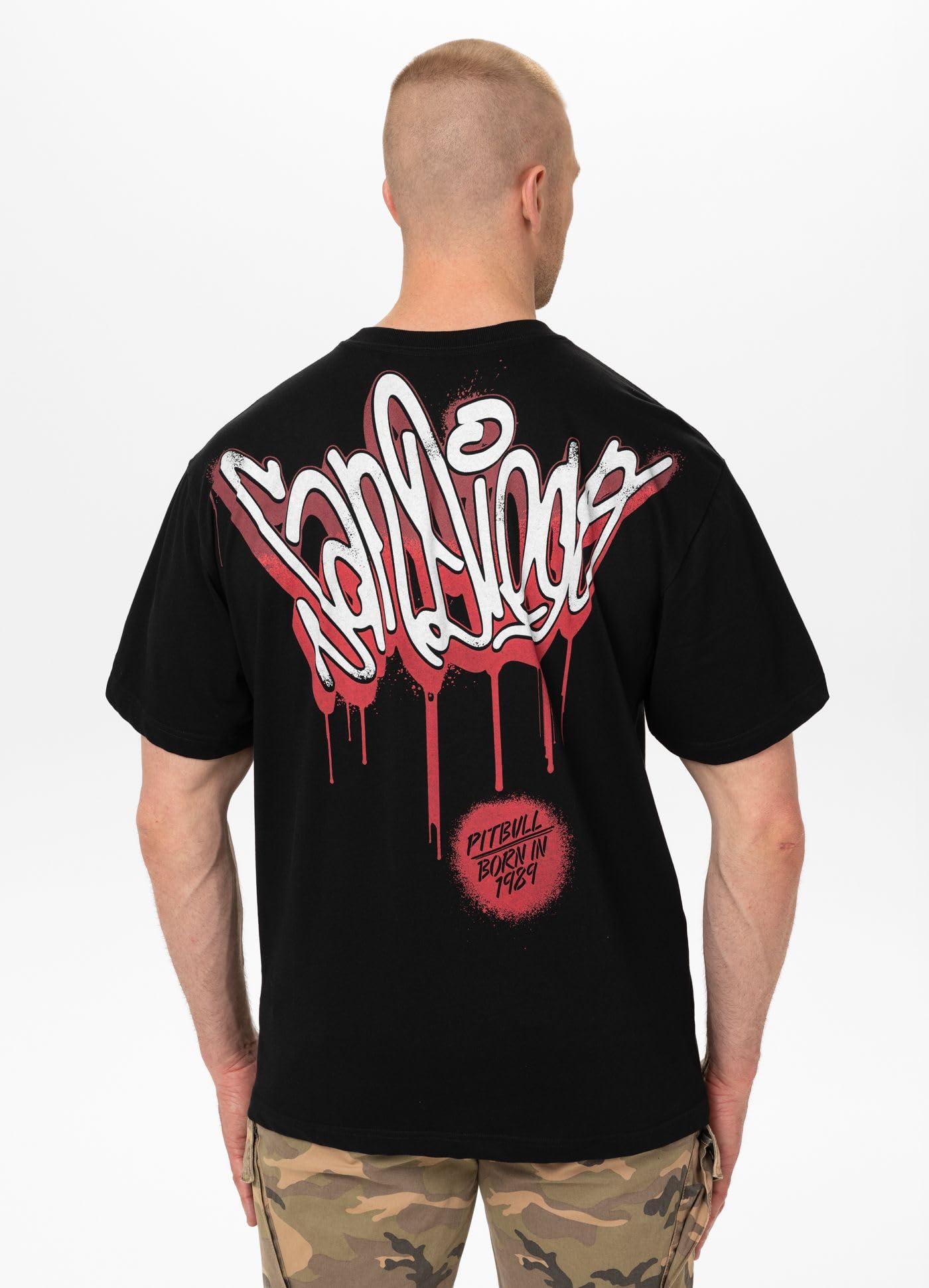 PITBULL - Maglietta da Uomo Oversize con Stampa Graffiti, Cotone 210g, Girocollo, Streetwear, Abbigliamento Casual, Maglietta in Stile Urbano, Maglietta di Cotone
