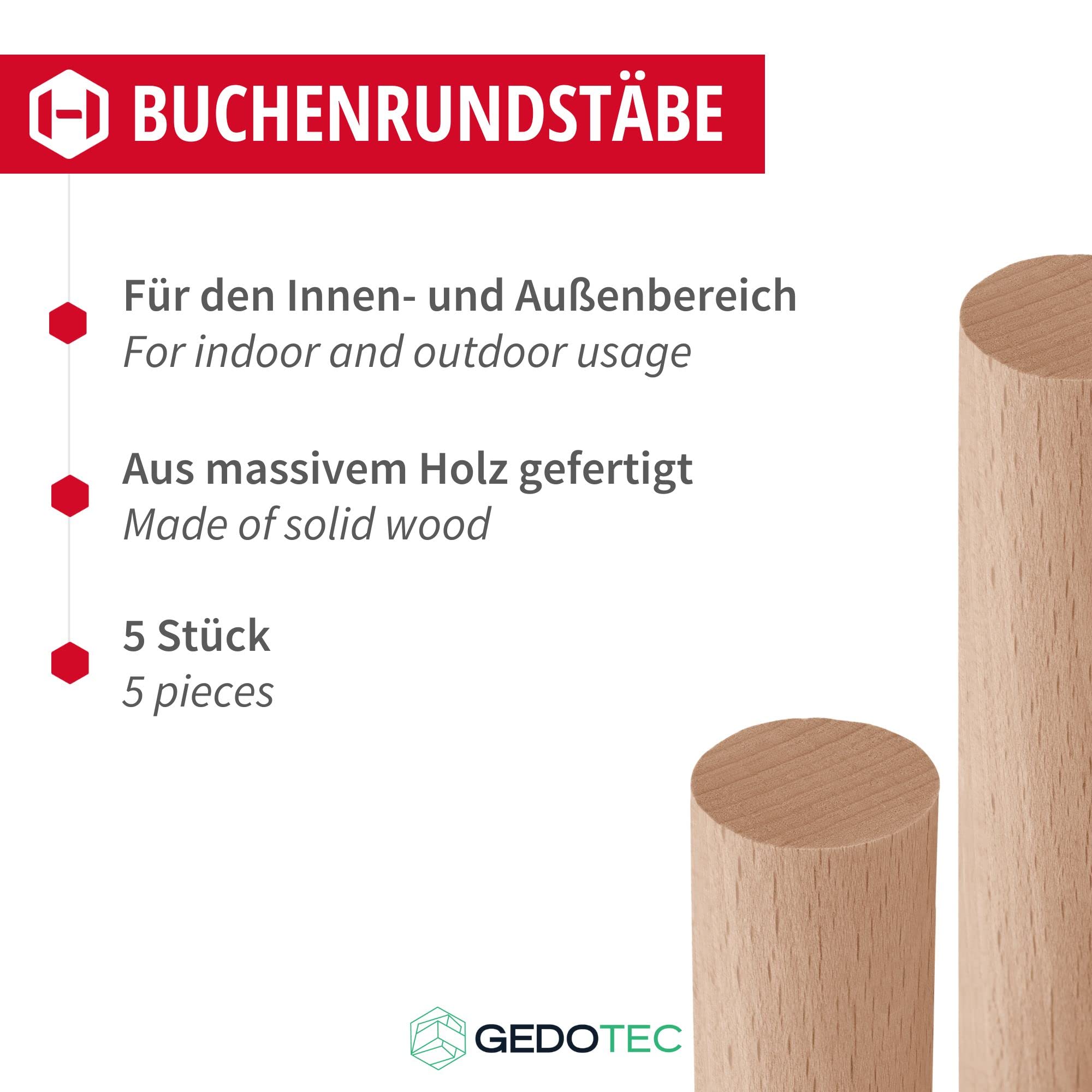 3 Barres Rondes En Chêne Massif - Diamètre 30 Mm, Longueur 500 Mm - Idéales Pour Bricolage, Tringles à Vêtements, Meubles