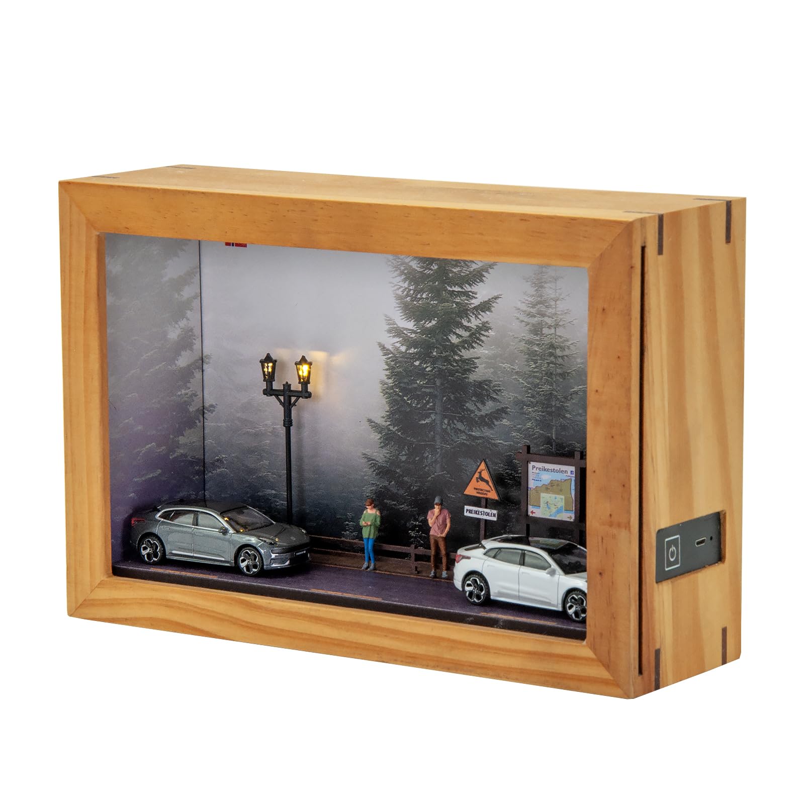 cxiiuui Forest Diorama 1/64 Scale Diecast Wooden Acrylic Display Case Forest Scene Wall Mount Model Cars Showcase for Toy Cars Dolls Storage