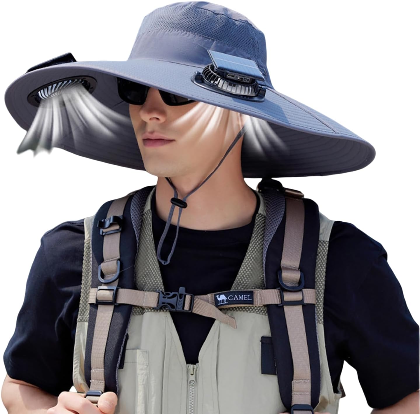 Solar Fan Hat 2 Fans, Outdoor Wide Brim Fishing Hat with Fan, Solar Cooling Bucket Fisherman Hats, Quick Dry Sun Cap with Fan