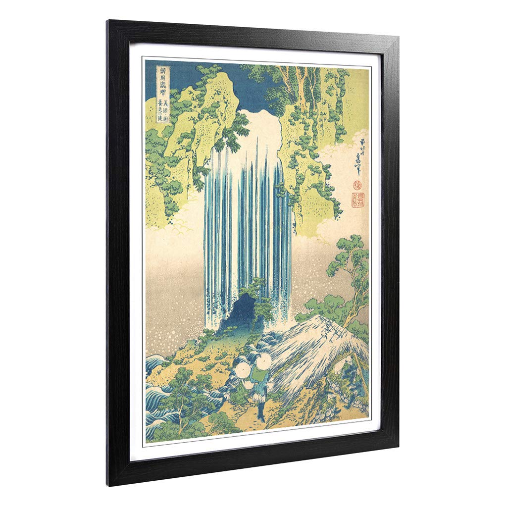 Big Box Art Framed Print of Katsushika Hokusai Yoro Waterfall Japanese Oriental Design | Wall Art Picture| Home Decor for Kitchen, Living Room, Bedroom, Office, Black, A2 / 24.5x18 Inch / 62x45cm