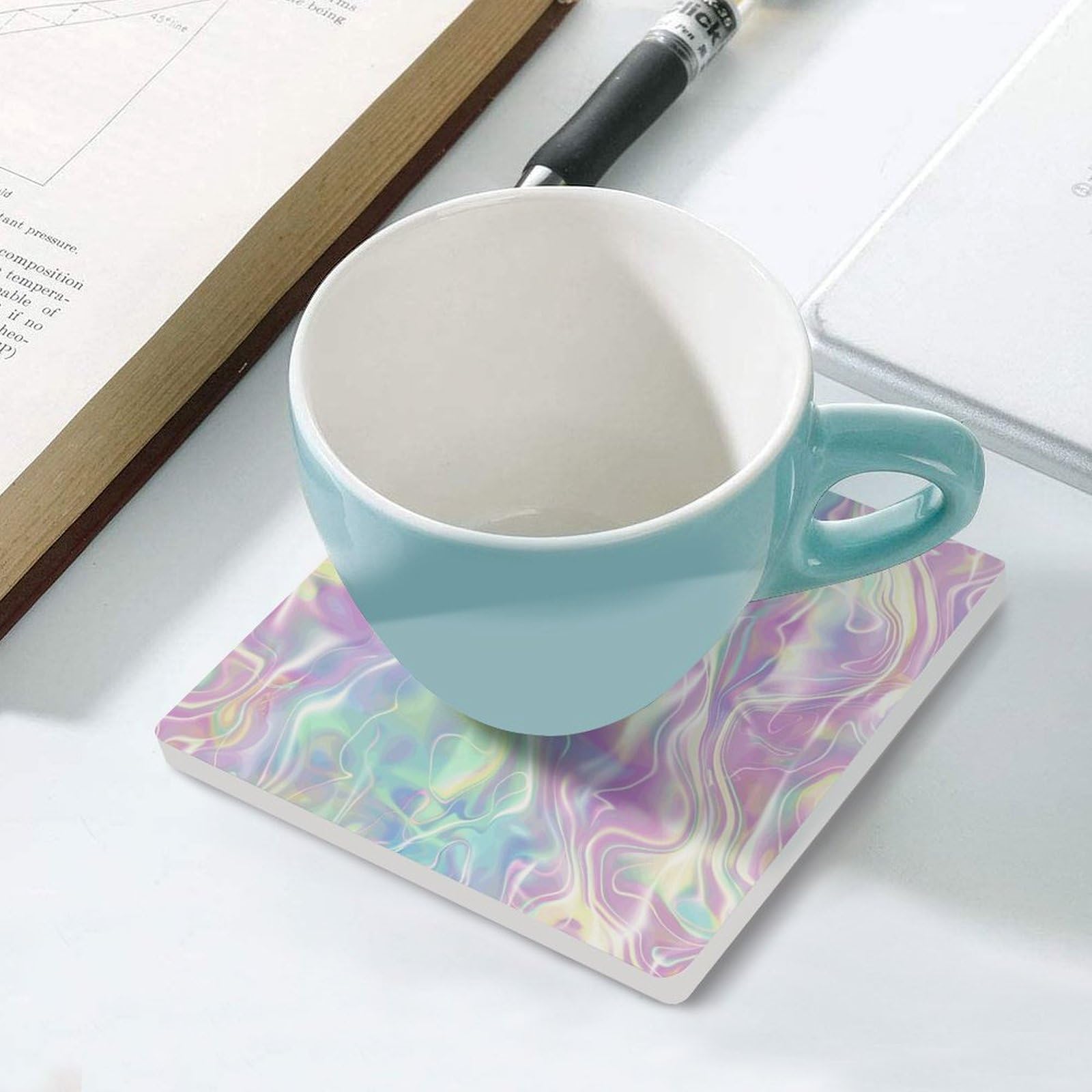 6 posavasos cuadrados de cerámica para bebidas, posavasos impresos de ensueño y encantadores, regalos de cumpleaños para el hogar y el café, adecuados para tipos de tazas