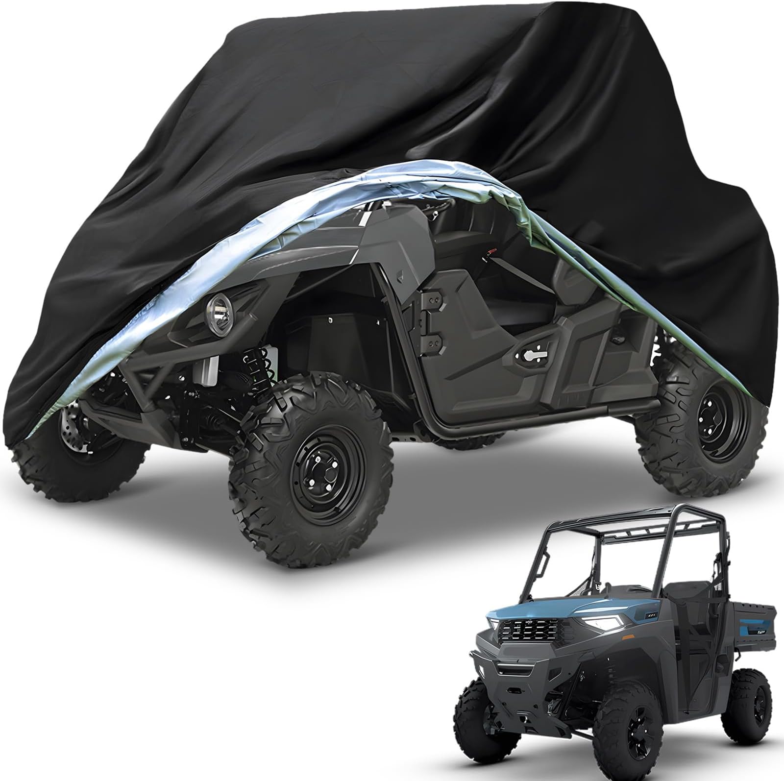 NEVERLAND UTV Cover Heavy Duty 300D Waterproof Outdoor Storage 2-3 Seater | Side by Side Cover with Windproof Straps, Elastic Bottom for Polaris Ranger Honda Pioneer Yamaha Kawasaki Mule 114x65x73 in