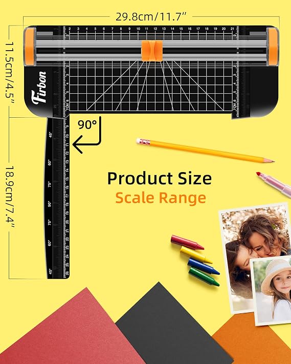 Firbon A5 Paper Cutter, Small Straight Paper Trimmer with Side Ruler