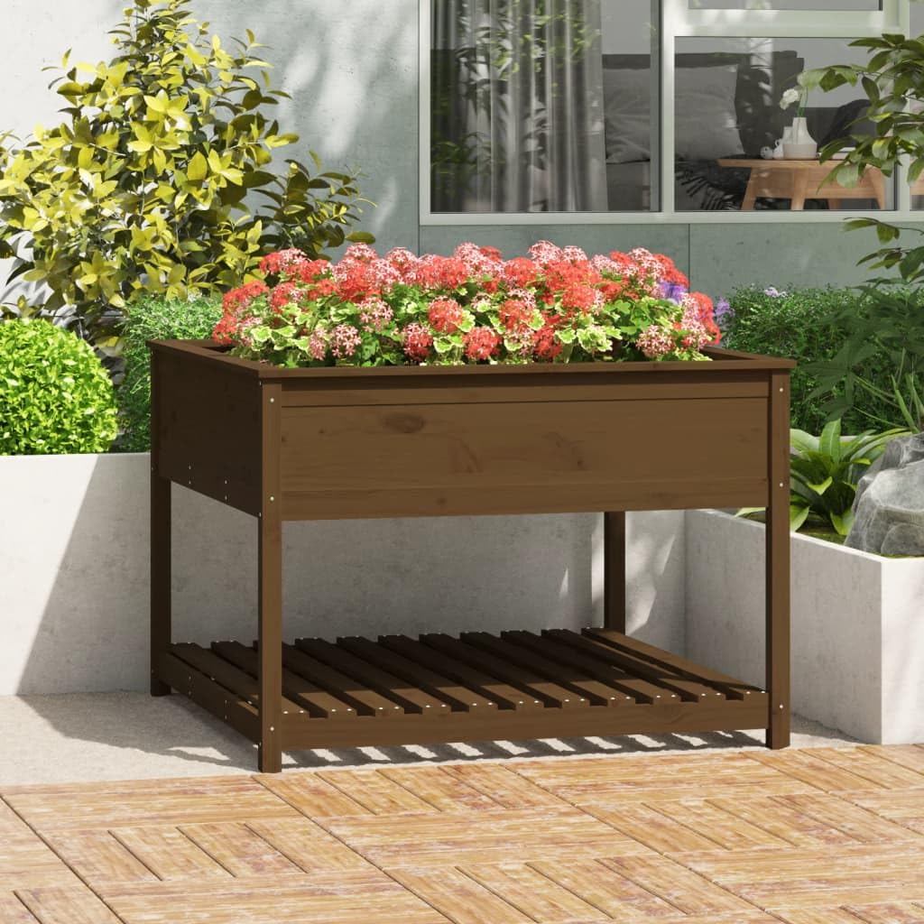 Jardinera para balcón con estante, color marrón miel, 111,5 x 111,5 x 81 cm, solución ideal para jardinería que ahorra espacio y plantas sanas