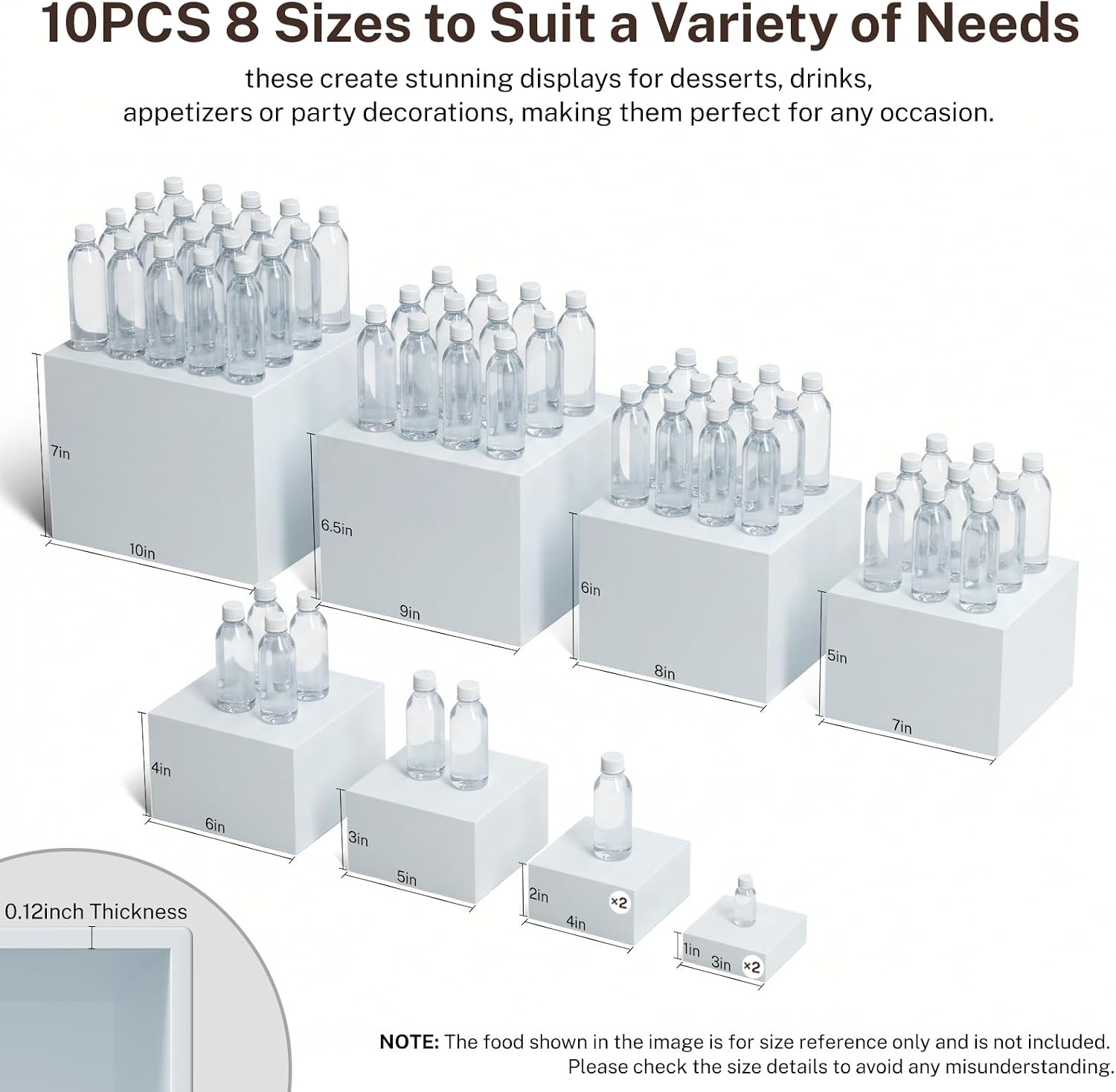 10 pcs white acrylic buffet risers with mini sign and marker, food risers display stands for buffet table party catering dessert jewelry collectibles,acrylic cube nesting boxes with hollow bottoms 8 sizes (10" 9" 8" 7" 6" 5" 4" 4" 3" 3")