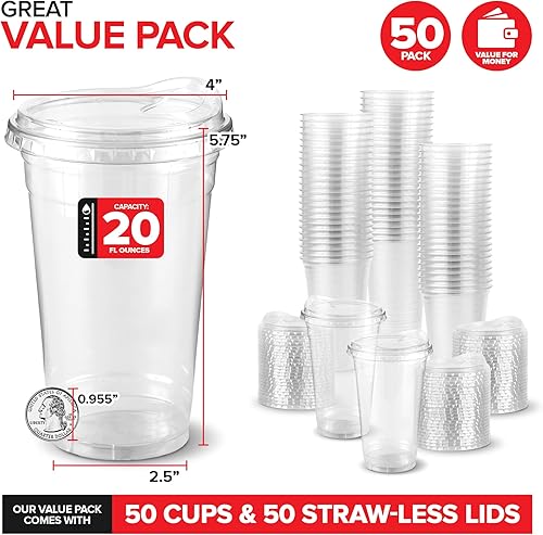 Miniatura 2 de Vasos de plástico transparente de 20 onzas con tapas desechables, taza Togo con tapa para sorber sin popote para batidos, café helado, limonada,