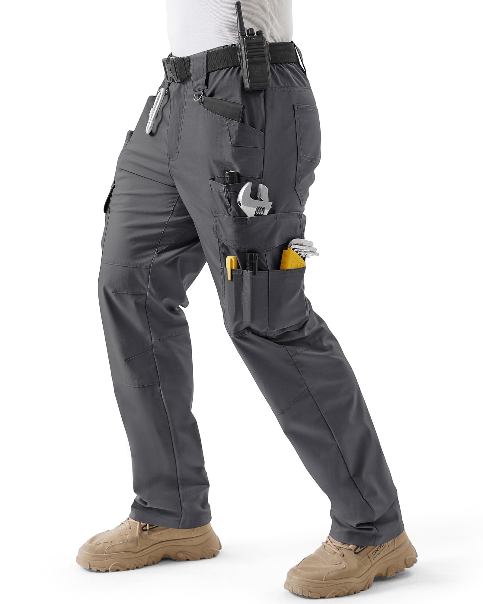 IGOLUMON Pantalone da Lavoro Uomo Pantaloni Tattici Pantalone Trekking - Tessuto Elasticizzato Anti-Strappo per Edilizia, Bricolage e Outdoor