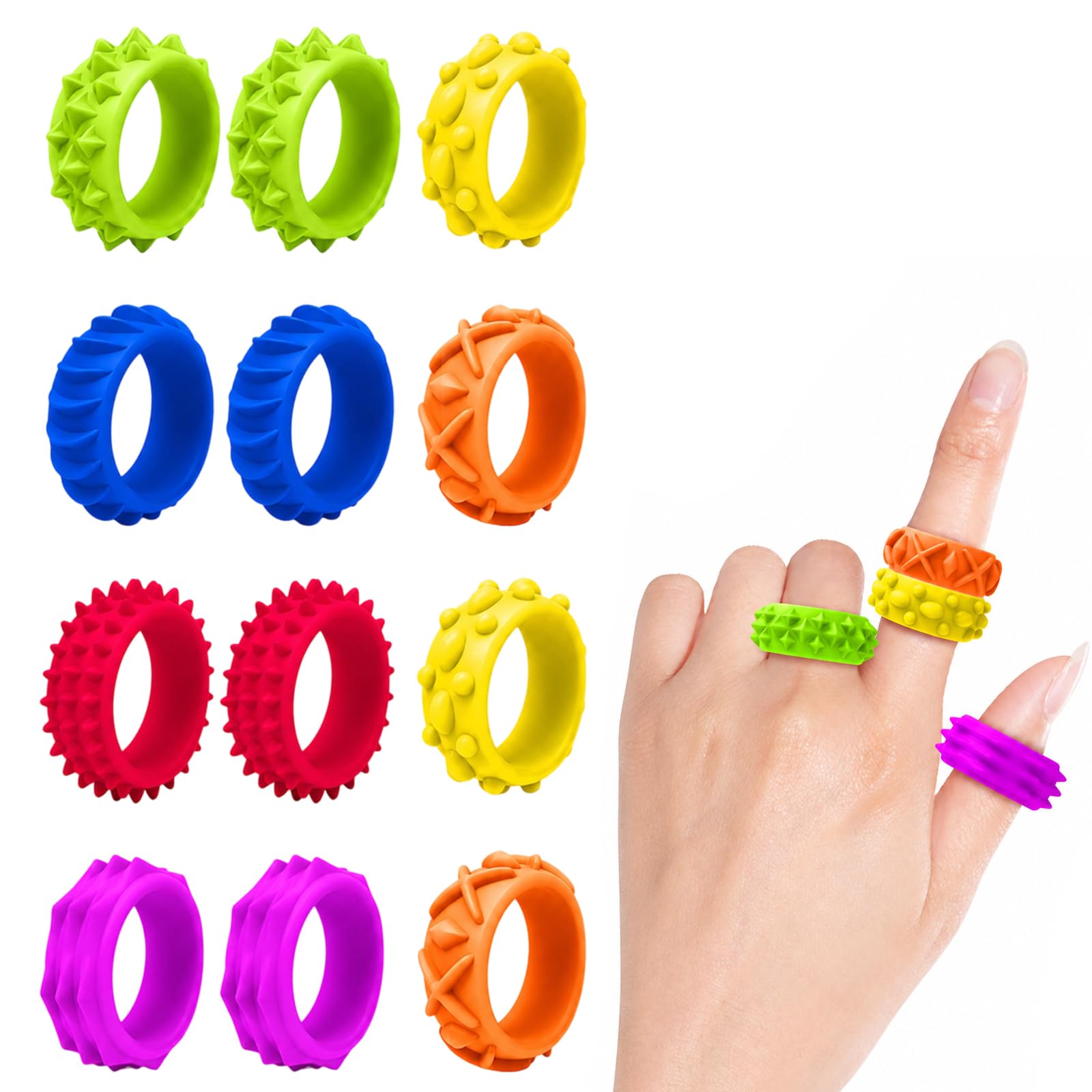 Fidget Toys for Kids, Sensory Spinner Set of 12 with Quiet Rotation, Stress Relief Fidget Rings for Adults and Children, ADHD Fidget Toys for Focus and Calm, Fun Party Rings for All Ages