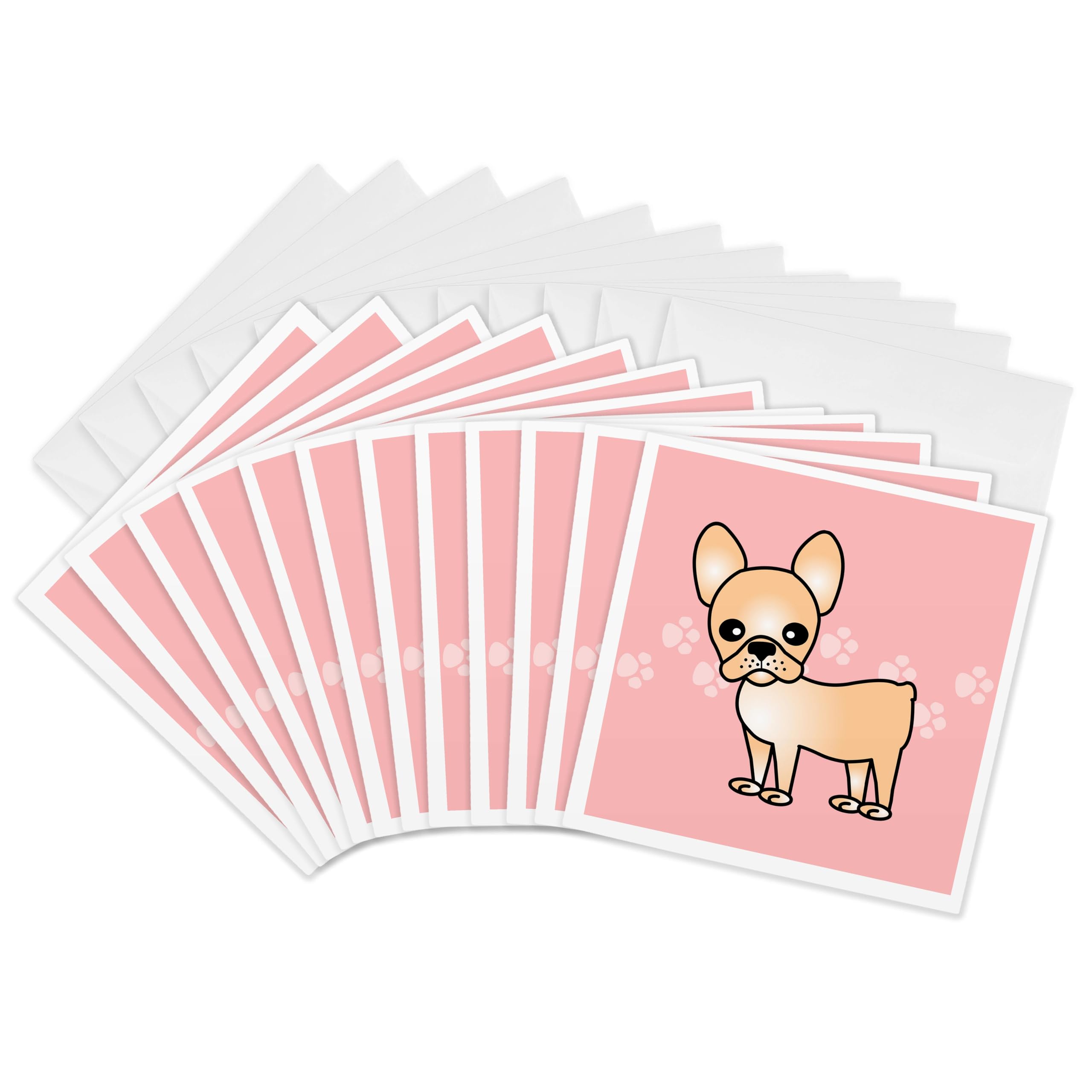 3Drose Cute Cream French Bulldog Pink with Pawprints - Greeting Cards, 6 by 6-inches, Set of 12 (gc_25323_2)