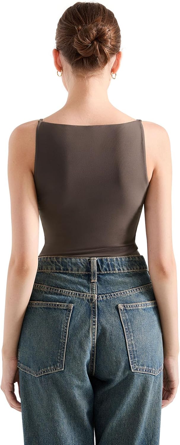 SUUKSESS Women Double Lined Boat Neck Tank Tops 2025 Y2K Going Out Basic Cami Shirts - Image 4