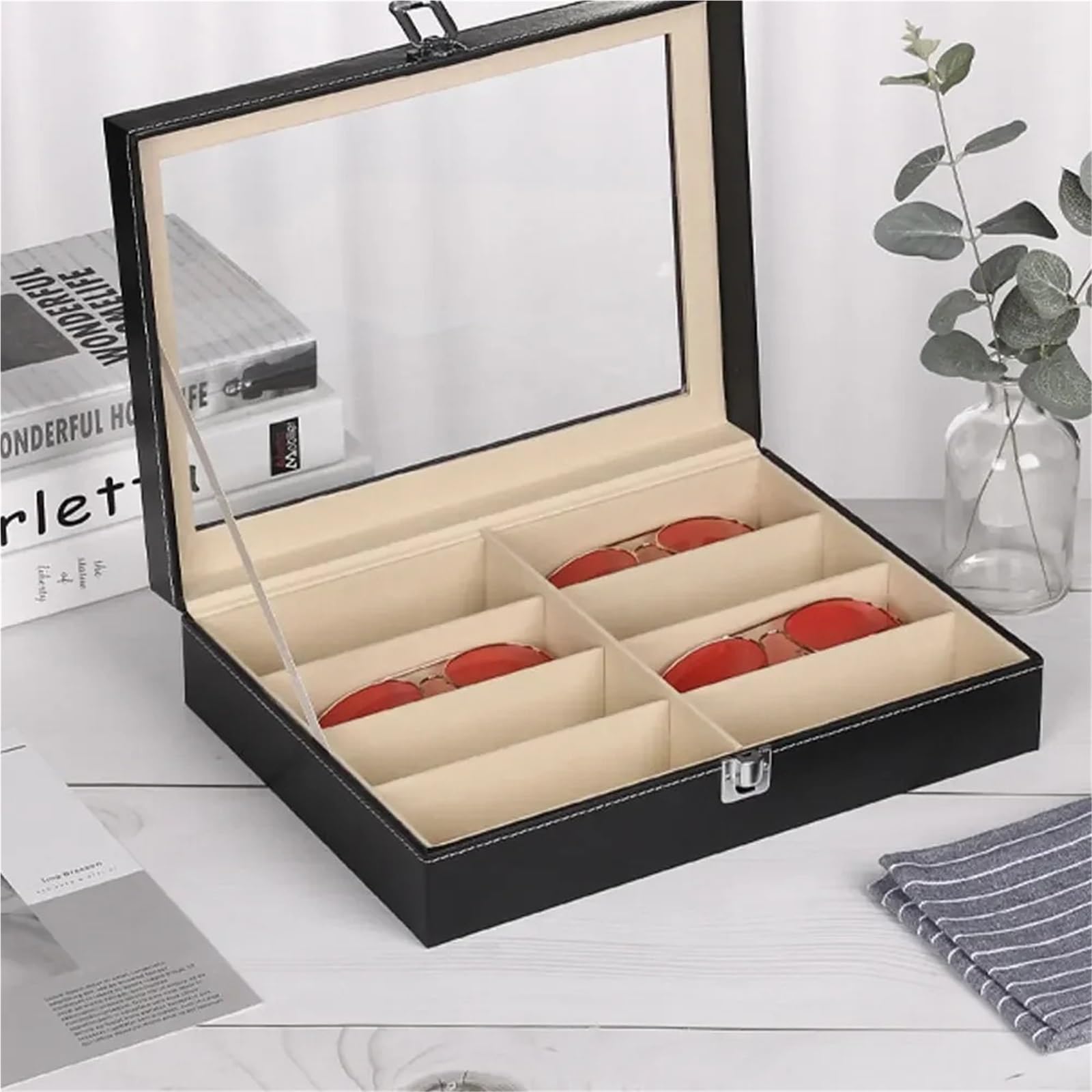 1 Stück Sonnenbrillen-Organizer, Leder, Brillen-Sammler, Brillen-Vitrine, Aufbewahrungsbox Für Brillen