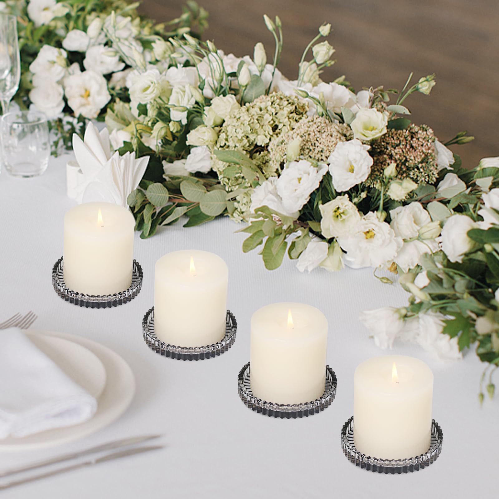 Bougeoir Baptême Mariage Plogis Soucoupes à Bougies Bois D'Acacia - Lot De 2 (9cm & 10cm) | Pour Bougies Piliers, Baptême, Mariage - Dessous De Verre Déco Dessous Bougie Acacia