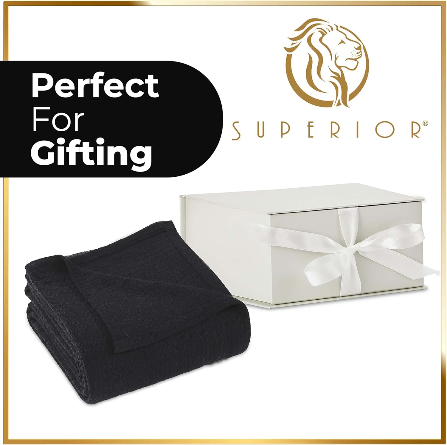 Superior Waffle Weave Cotton Blanket, for Picnic, Beach, Traveling or Camping, Comfy Blanket, Bedroom Decor, Essentials, Cover for Bed, Couch, Lounging, Honeycomb Knit, Full/Queen, Black - Image 3