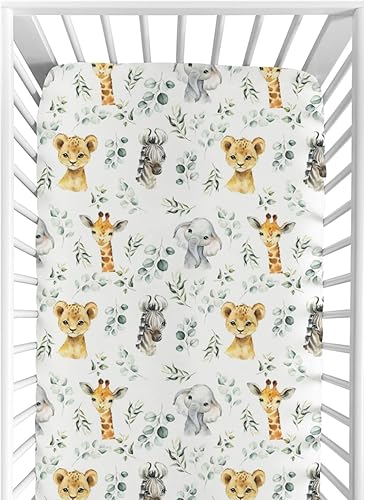Miniatura 8 de HawSkgFub Sábana bajera estándar para cuna de bebé con diseño de animales de safari africano, hoja de eucalipto, funda de colchón neutra para cuna,