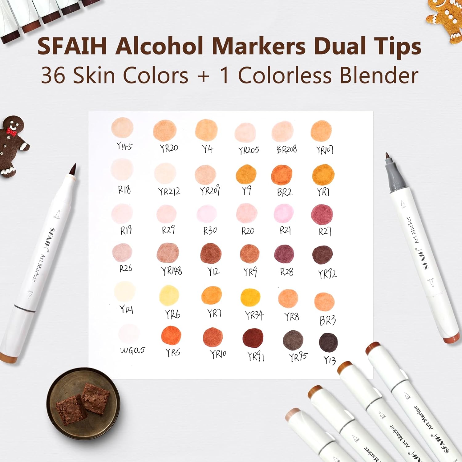 SFAIH Skin Tone Alcohol Markers Brush & Fine - 37 Portrait Color Permanent Markers for Adults/Teen/Artists/Creators, Blendable Art Markers for Coloring Sketch & Drawing & Illustration-Refillable Ink - Image 5