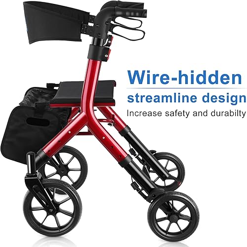 Miniatura 4 de WALK MATE Andador con ruedas para personas mayores de 5.3 a 7 pies con asiento ajustable en altura, ruedas de 10 pulgadas, andadores ocultos de
