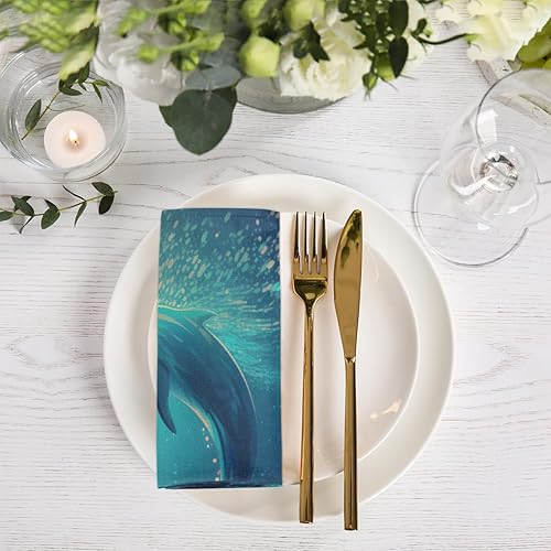 Miniatura 2 de Cloth Napkins Set of 6 Cute Ocean Dolphin 20x20 Inch Cloth Napkins Sea Animal Washable Reusable Kitchen Dinner Napkins Table Decor for Wedding,