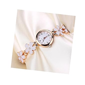 Rishtey Bracelet Flower Pattern Analogue Womens or Girls Watch (Rose Gold White)