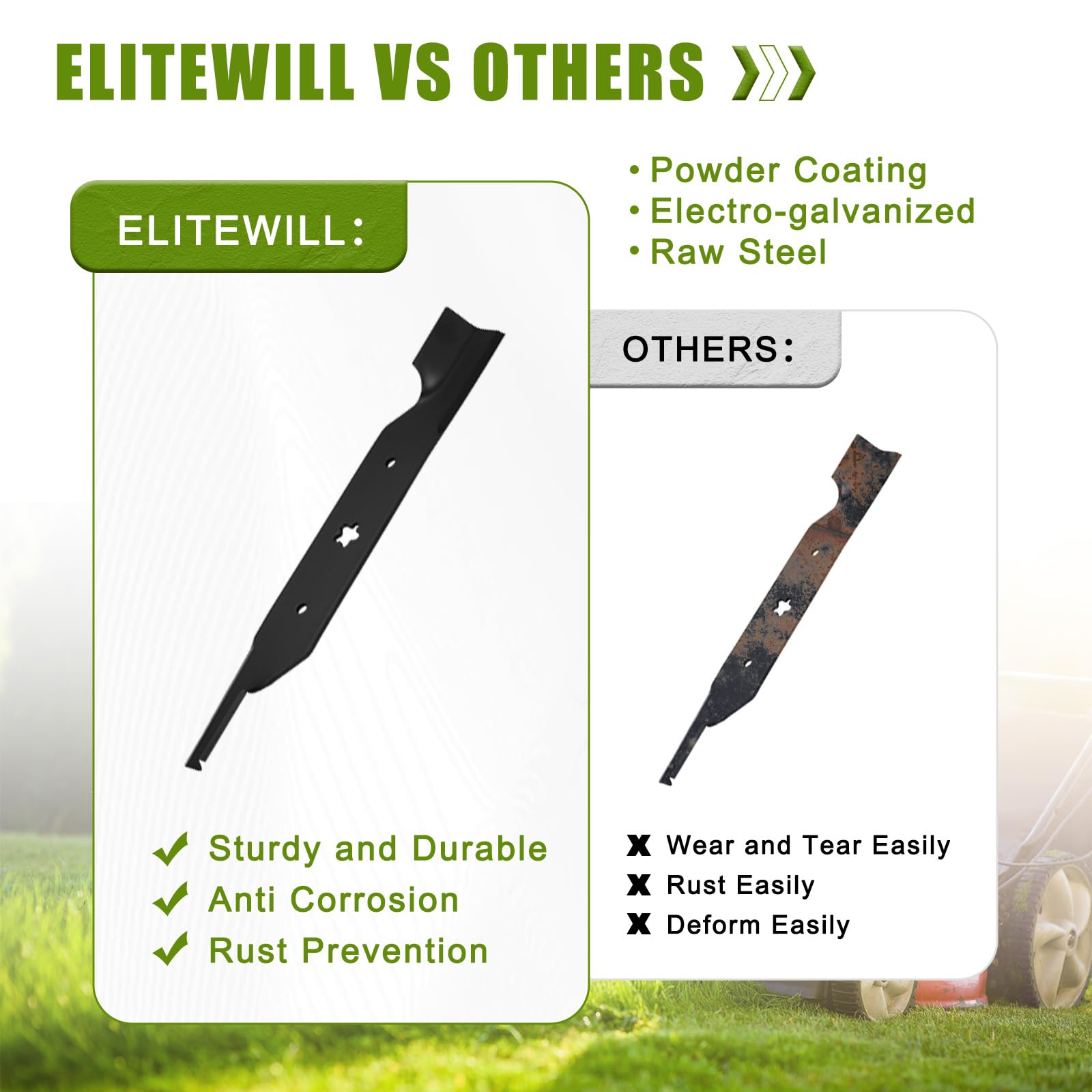 ELITEWILL 3 cuchillas para cortacésped con cubierta de 54 pulgadas para cortacésped Craftsman Husqvarna Poulan sustituye a OEM 187256 y 532187256