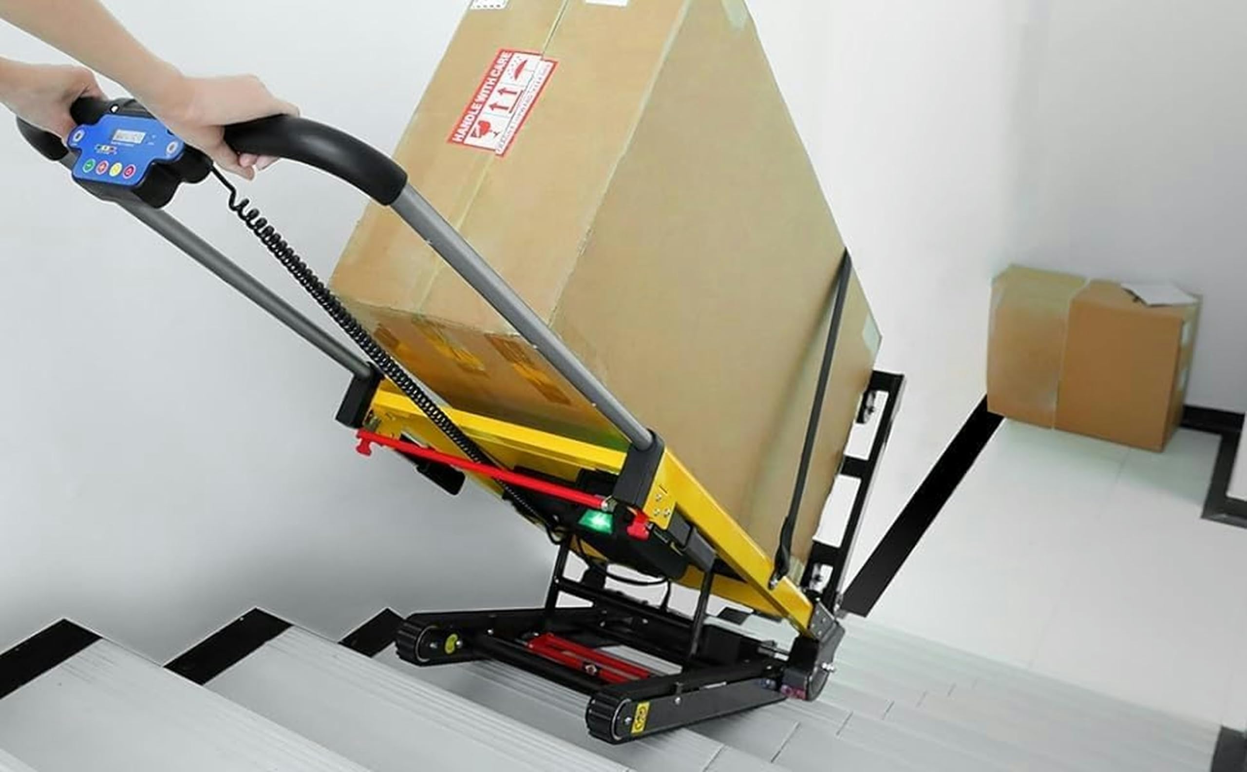 Sube-escaleras con orugas Silla de Ruedas Sube-escaleras eléctrica Plegable, Carro Resistente con Capacidad de Carga de 200 kg, Sube-escaleras a batería con 6 Ruedas