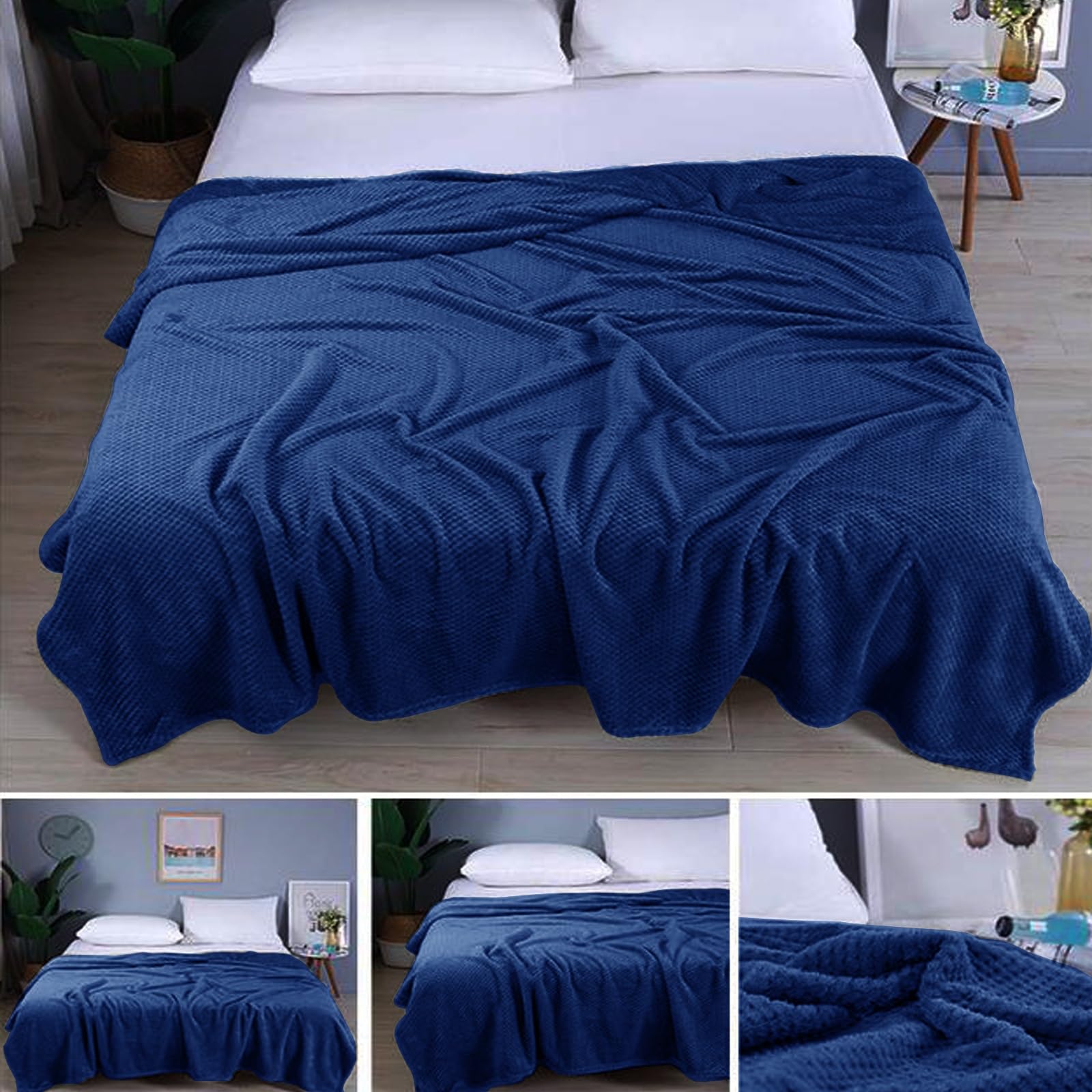 Kuscheldecke Fleecedecke 160 x 160 cm Decke Super Soft 300 G/M² Flanell Decke Couchdecke Warme Überwurfdecke Sofadecke Flanell Polar Fleecedecke für Home & Office, Dunkelblau