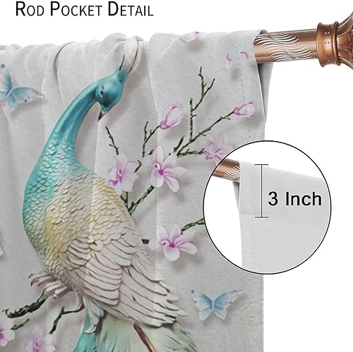 Miniatura 176 de Cortina opaca con estampado de pavo real, con estampado de animales retro, con bolsillo para cortinero y flores de peonía doradas, para dormitorio,
